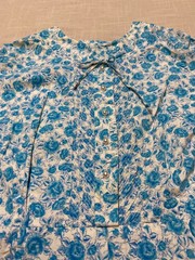 Vintage Dress 1950s Shirtwaist Sundress Blue Floral Cotton A-Line Button Up
