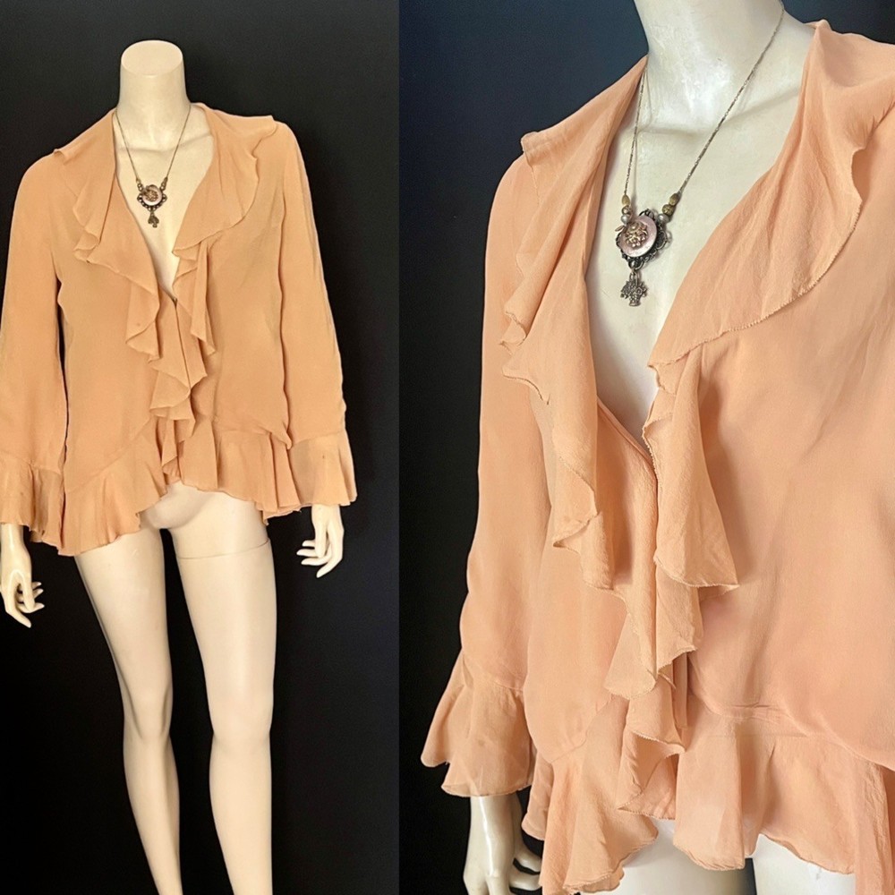Charming 1920s, 1930s Ruffled Silk Jacket, Golden Apricot, Petite – Small
