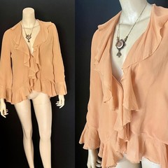 Charming 1920s, 1930s Ruffled Silk Jacket, Golden Apricot, Petite – Small