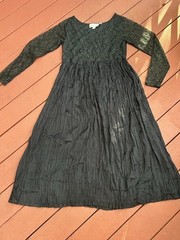 Vintage Passports Of Pier 1 Imports Black Rayon Dress W/ Beading & Lace Size M
