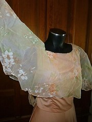 Vtg 70s Jersey Matte Cape Ruffle Floral Chiffon Boho Evening Wedding maxi Dress