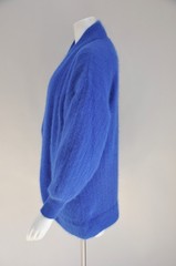 Vintage 1980s Soft Fuzzy Cobalt Blue Long Cardigan Jacket Pockets Warm XS-M