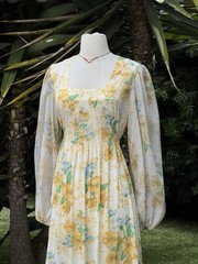vintage 1970s dress Boho Long Wide Puff Sleeve Maxi Dress M
