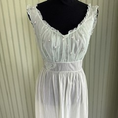 Vtg 50s Two Piece Knee Length Nightgown Robe Peignoir Set Light Green Lace Large