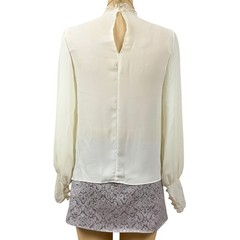 Vintage Victorian Lace Yoke Blouse High Neck Balloon Sleeve Romantic Cream Small