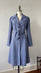 1990s Bella Freud Made In Italy Blue Pink Wool Plaid Belted Long Coat Dress XS/S
