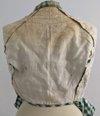 CIVIL WAR 1860’S GREEN CHECK SILK TAFFETA BODICE W/ SILK STRIPE DETAIL