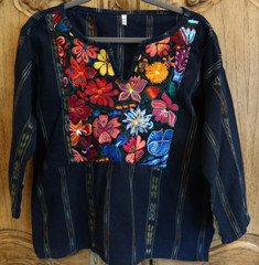 Vintage Talla Guatemalan Huipil Blouse Floral Embroidered Cotton M/L Bohemian