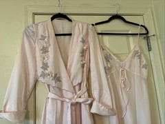 Vintage Odette Barsa Peignoir Robe Gown Set Boudoir Pink Appliqué & Lace