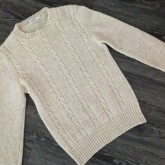 Fully Fashioned vintage wool blend cableknit sweater made in Malaysia S beige