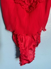 Vintage Midnight Hour Med Red Teddy Bodysuit Nylon Lace High Cut Stretch