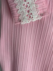 Vintage 60s 70s Pink Ribbed Mod Maxi Long Sheath Dress Crochet Lace Belt M/L