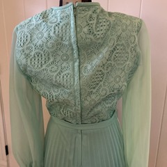 Vintage 1970’s Green Dress With Removable Vest And Accordion Pleat Skirt