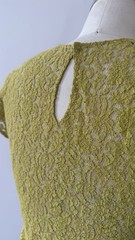 50s Chartreuse Sheer Floral Lace Flutter Cap Sleeve Top Keyhole Bateau Neck XS/S