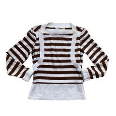 70s Stripe Polyester Knit Top JCPenney Vintage Brown White Medium