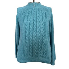 Karen Scott Acrylic Vintage Sweater Teal Mock Neck Pearl Button Girlhood Sz XL
