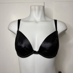 Vintage 90s Black Satin Wonderbra Lightly Padded Underwire Bra Size 38B