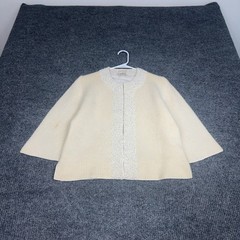 Vintage Lord & Taylor Beaded Cardigan Womens L Ivory Lambs Wool Angora Shrug