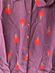 Vintage 1980s Charles Bianco Purple Red Tie Neck Blouse 100% Silk Short Sleeves