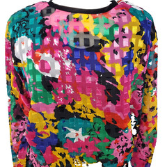 Vintage 80s Rainbow Color block Blouse Teddi Shirt Size Large Metallic Sparkly