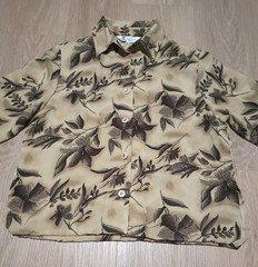 Vtg 80s Brown Floral Cropped Half Sleeve Button Up Blouse Top kitsch M