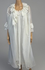 VTG Carol Brent Bridal White Lace Chiffon Peignoir Robe Nightgown Negligee Set