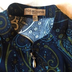 Vtg Notations Womens PM Velvety Soft Lightweight Blue Paisley Zip Up Jacket