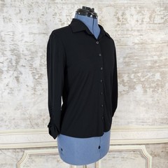 Vintage 90s Grunge Button Up Shirt Black XS Stretchy Y2K Whimisgoth 1990s 2000s
