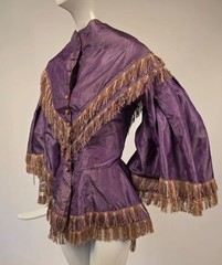 CIVIL WAR 1860’S PURPLE PINSTRIPED SILK TAFFETA BODICE W BELL PAGODA SLEEVES