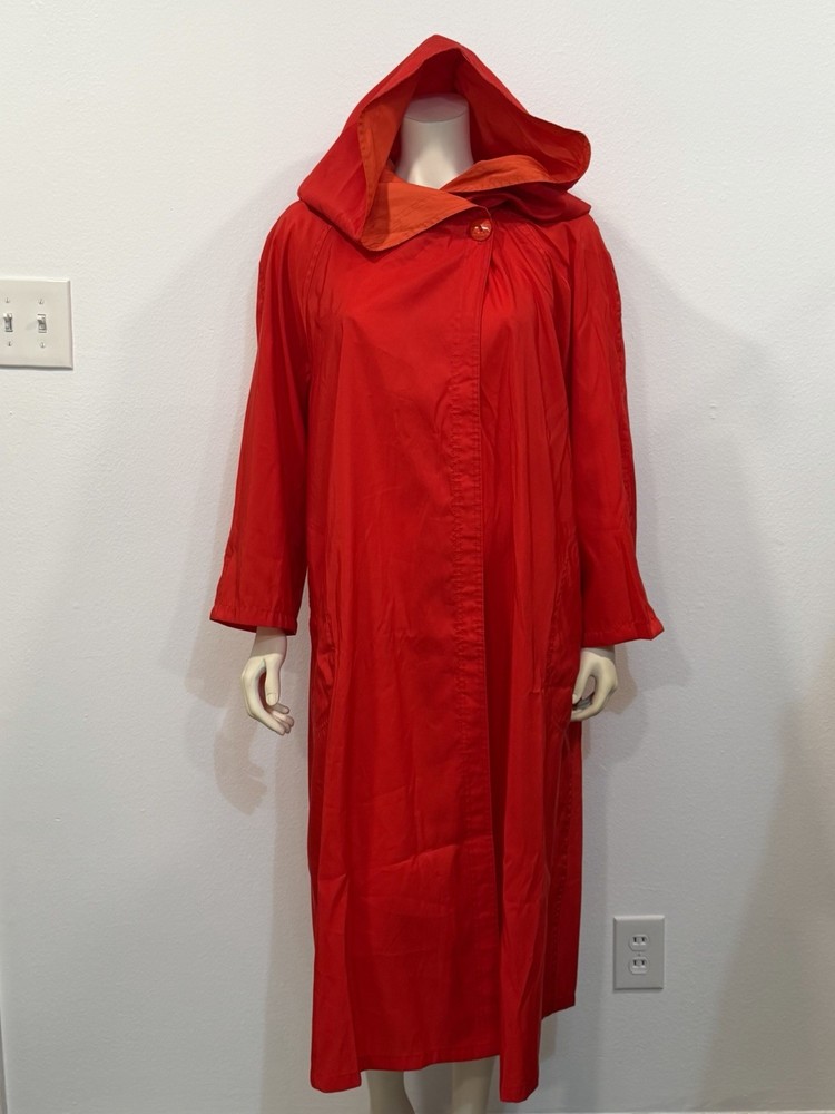 Vtg MycraPac Now Reversible Long Hooded Cape Red/Orange Sz S/M Raincoat Wind