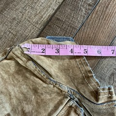 VTG JNCO Suede-Feel Jumpsuit Size M Tan Flare Leg Cap Sleeve Snap Front Y2K #36F