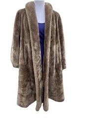 Vtg 60s Coat Swing Plush Jacket Old Hollywood Borgana Faux Fur Taupe Brown S M