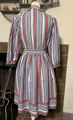 Vintage 1970s Dress Serbin Fit and Flare Striped Shirtdress Sz Large