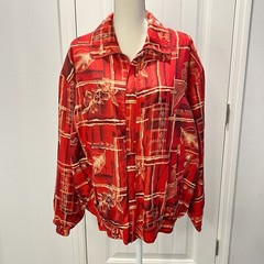 FUDA International Women’s Red Floral Silk Long Sleeves Jacket Size Large
