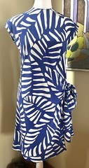Vintage 80s Robbie Bee Blue Hawaiian Print Dress size M Cap Sleeve