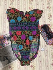 Vintage 60s 70s Rose Marie Reid Psychedelic Floral One Piece Swimsuit Mod XS SM