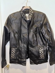 NWOT Nolan Miller Black 💯% Leather Jacket With Rhinestones Size Large *Vintage*