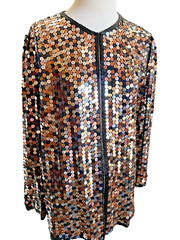 Oleg Cassini Sequin Silk Jacket Size Medium Womens Silver Gold Beaded Bling 80s