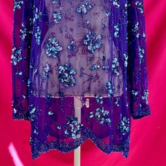 Sequin Beaded Sheer Purple Tunic Top XL Vintage Y2K Lillie Rubin Glam Party