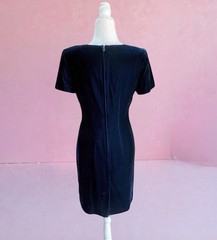 Vtg Ann Taylor Navy Blue Velvet Dress 90s Scalloped Whimsical Rayon Cocktail 4