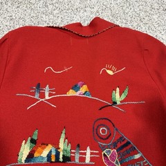 Vintage 1950s Guillermo Guevara Made In Mexico Red Hand Embroidered Wool Jacket