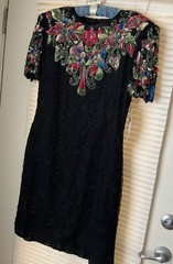 Silky Nites by Cherish Vintage 80s Black Dress Multicolour Sequined Beaded