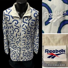 Vtg 80’s REEBOK White PURPLE Abstract Windbreaker STREETWEAR Logo TRACK Jacket L