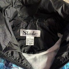 VINTAGE Slade Blue Purple Black Nylon Jacket Abstract Print S Polyester Cotton