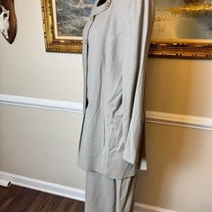 Vintage Longline Skirt Suit Taupe Greige Gold Crest Buttons 2 Piece Set L/XL
