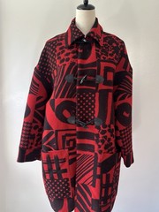Vintage 80s Betty Jackson Red and Black Linen Coat Duster Sz L