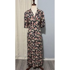 Betsy’s Things Vintage 90s Floral Maxi Dress XL Navy Double Breasted Cottagecore