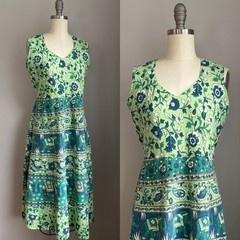 Vintage 1970’s Elephant, Donkey & Floral Cotton Block Print Sun Dress India S/M