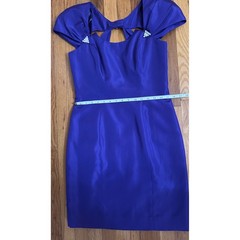 Vintage En Francais Huey Waltzer Purple Satin Cocktail Dress Pearl Detail Sz 8