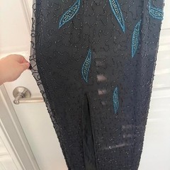 Vintage Ath Day Pinky Creations Black & Teal Beaded Maxi Dress Size 4
